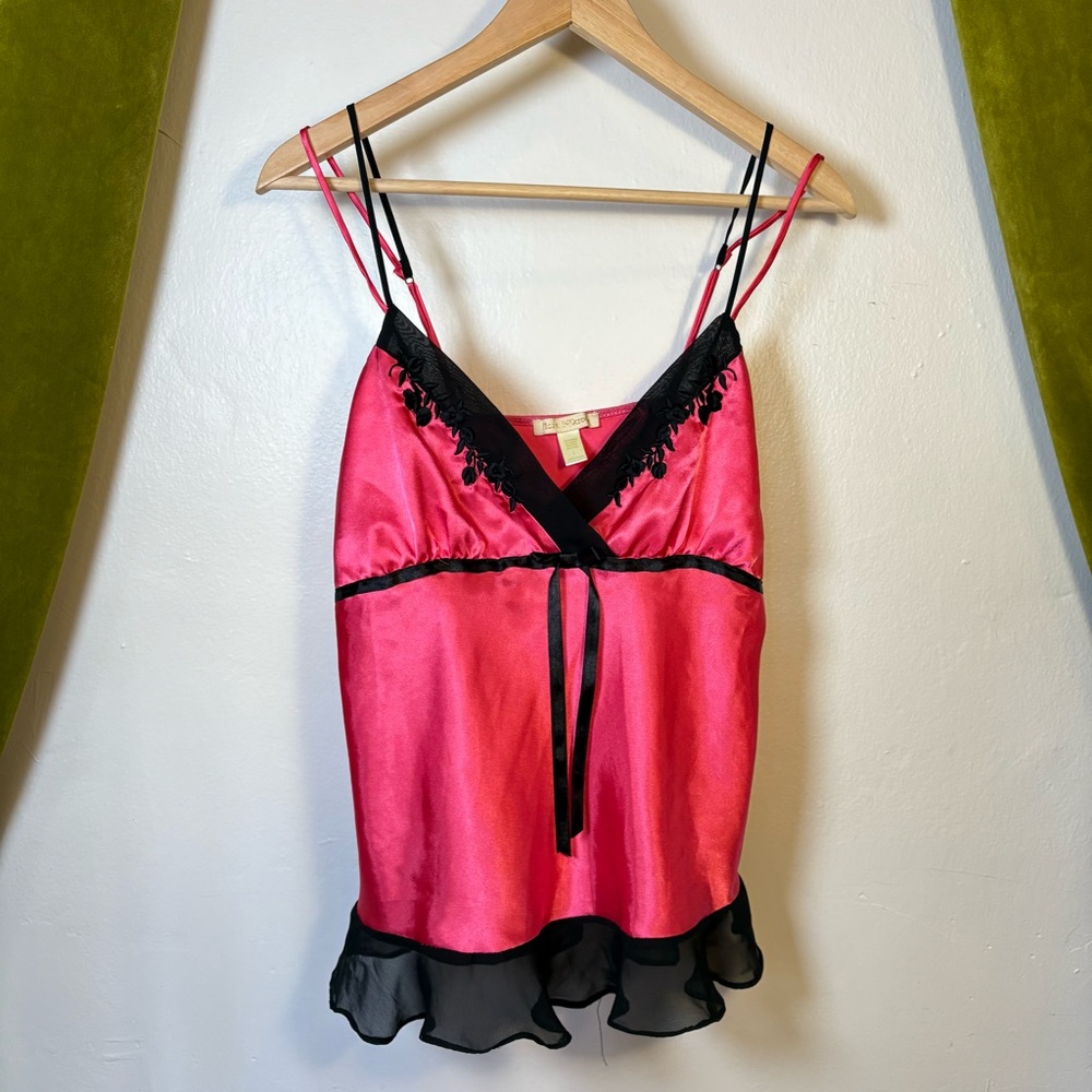 Y2K Pink and Black Satin Cami Lingerie Top